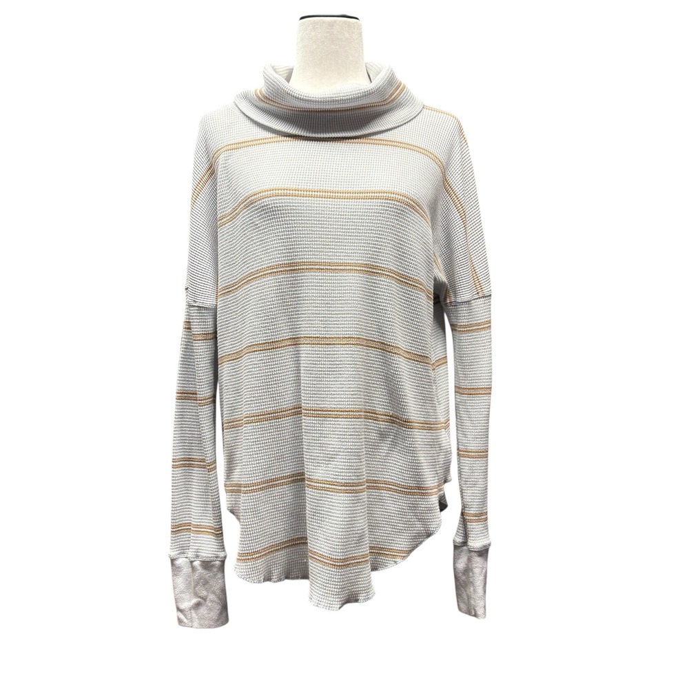 Aritzia The Group Babaton Striped Waffle Knit Cowl Neck Top Grey‎ Tan Large